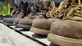 Brown boots, a standard security tool when working. Royalty Free Stock Photo