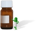 Brown bottle with green pill smiling Royalty Free Stock Photo