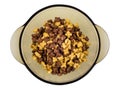 Brown bowl with breakfast cereals in form stars on white Royalty Free Stock Photo