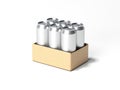 Brown box with beer cans. 3d rendering Royalty Free Stock Photo