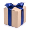 Brown box with blue ribbon bow gift Royalty Free Stock Photo