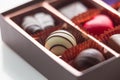 Brown Box of Chocolate with Assorted Chocolates, macro Royalty Free Stock Photo