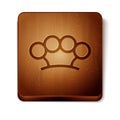 Brown Brass knuckles icon isolated on white background. Wooden square button. Vector