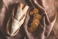 Brown bread in a linen napkin Royalty Free Stock Photo