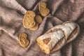 Brown bread in a linen napkin Royalty Free Stock Photo