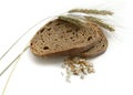 Brown bread, rye ears (spikes) and corn Royalty Free Stock Photo