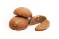 Brown breads with cheese filling on white background Royalty Free Stock Photo