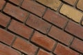 Brown brick wall sloping row stone part of the facade of the house close-up base of urban grunge base design Royalty Free Stock Photo