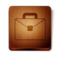 Brown Briefcase icon isolated on white background. Business case sign. Business portfolio. Wooden square button. Vector Royalty Free Stock Photo