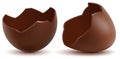 Brown broken chocolate egg cracked shell two halves