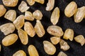 Brown brown rice with bran shell on a dark background, close-up. Macro shooting