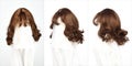 Brown brunette short curl  hair wig on mannequin head over white background , set of three Royalty Free Stock Photo