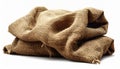 Brown Burlap Sack on White Background with Rough Texture and Visible Fibers Royalty Free Stock Photo