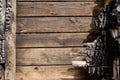 Brown burnt wall of house of wooden planks with embossed texture. background for copy space. damage to the building from fire Royalty Free Stock Photo