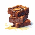 Realistic Watercolor Brownies With Syrup On White Background