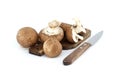 Brown button mushrooms over white background Royalty Free Stock Photo