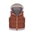 Brown Buttoned Vest with Hood as Male Clothing Item Vector Illustration