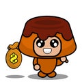 Brown cake mascot costume carrying coin bag