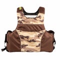 Brown camouflage fishing vest isolated on white