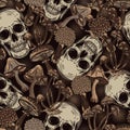 Brown camouflage pattern with skulls, mushrooms