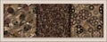 brown camouflage patterns with skulls, small abstract shapes, gears, halftone.