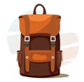 Brown camping backpack in flat and cartoon style.
