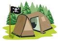 Brown camping tent with pirate flag