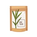 Brown cane sugar in closed zipper pouch, packed in kraft paper package. Sweet food ingredient in sealed bag. Flat