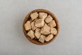 Brown cane sugar cubes in wooden bowl Royalty Free Stock Photo
