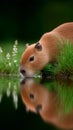 A brown capybara is drinking water from a pond Royalty Free Stock Photo
