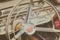 Brown car interior of a fifties American classic car Royalty Free Stock Photo