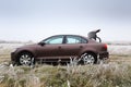 Brown car with open trunk