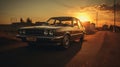 Brown Car Parked On Street At Sunset - Backlit Photography