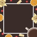 Brown Card or Menu Template with Coffee and Fruits Royalty Free Stock Photo