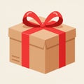 A brown cardboard box is adorned with a bright red ribbon and bow. The box is plain Royalty Free Stock Photo