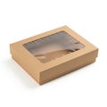 Brown cardboard box with clear window isolated on white background Royalty Free Stock Photo