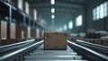 Brown Cardboard Box on Conveyor Belt in Warehouse Environment Royalty Free Stock Photo