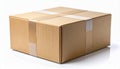 Brown Cardboard Box Sealed with Tape on a White Reflective Surface Royalty Free Stock Photo