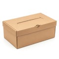 A brown cardboard box with a slot on top for easy mailing or storage isolated on white background Royalty Free Stock Photo