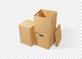 Brown cardboard boxes stack. Realistic vector illustration for moving service or warehouse design.