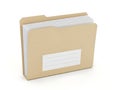 A brown cardboard file folder with a blank label and white papers inside, standing upright against a white background Royalty Free Stock Photo