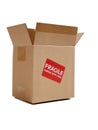 Brown cardboard moving box on white