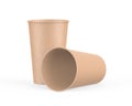 Brown disposable paper cup mock up for coffee, tea, soda and soft drink. Kraft cardboard paper cup on isolated white background, 3 Royalty Free Stock Photo