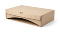 A brown cardboard pizza box with a curved cutout Royalty Free Stock Photo