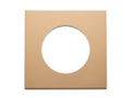 Brown cardboard square with circular cutout isolated on white background Royalty Free Stock Photo