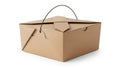 Brown cardboard takeout box with handle isolated on white background Royalty Free Stock Photo