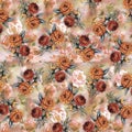 Brown carnation fabric background, Fragment of colourful retro tapestry textile digital printing pattern with floral ornament usef Royalty Free Stock Photo