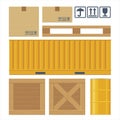Brown carton packaging box, pallet, yellow container