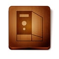Brown Case of computer icon isolated on white background. Computer server. Workstation. Wooden square button. Vector