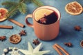 Brown Ceramic Cup with Red Warming Mulled Wine Royalty Free Stock Photo